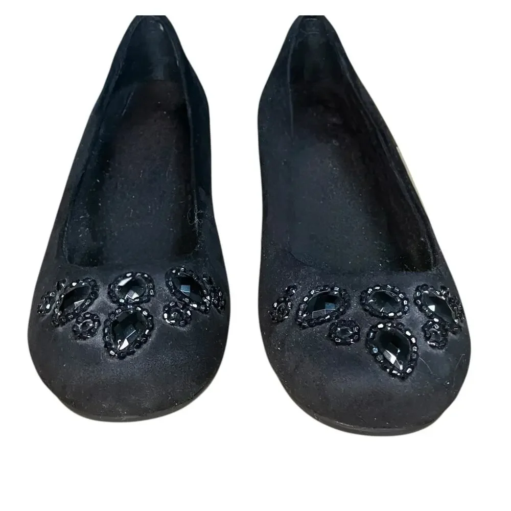 Vionic Orthaheel Cameron Rhinestone Jeweled Black Flats-size 6